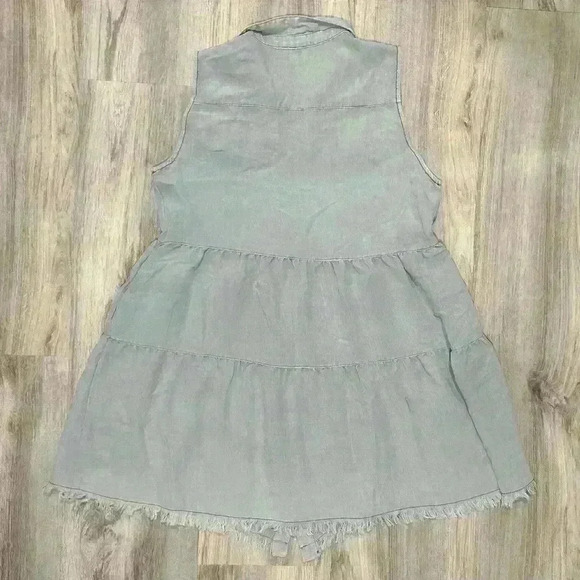 Umgee Tiered Button Front Sleeveless Denim Chambray Casual Mini Dress Size M - Picture 4 of 6